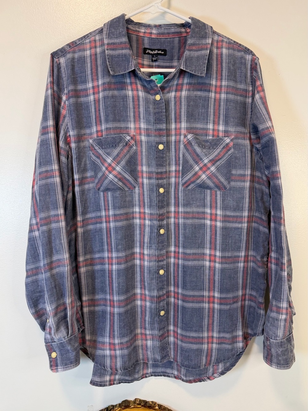 Flag & Anthem Jessie Button Down Pearl Snaps Blue Red Plaid Women’s Large